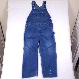VTG Roebucks Made In USA Denim Overalls Workwear Carpenter Bibs Blue Jeans XL
